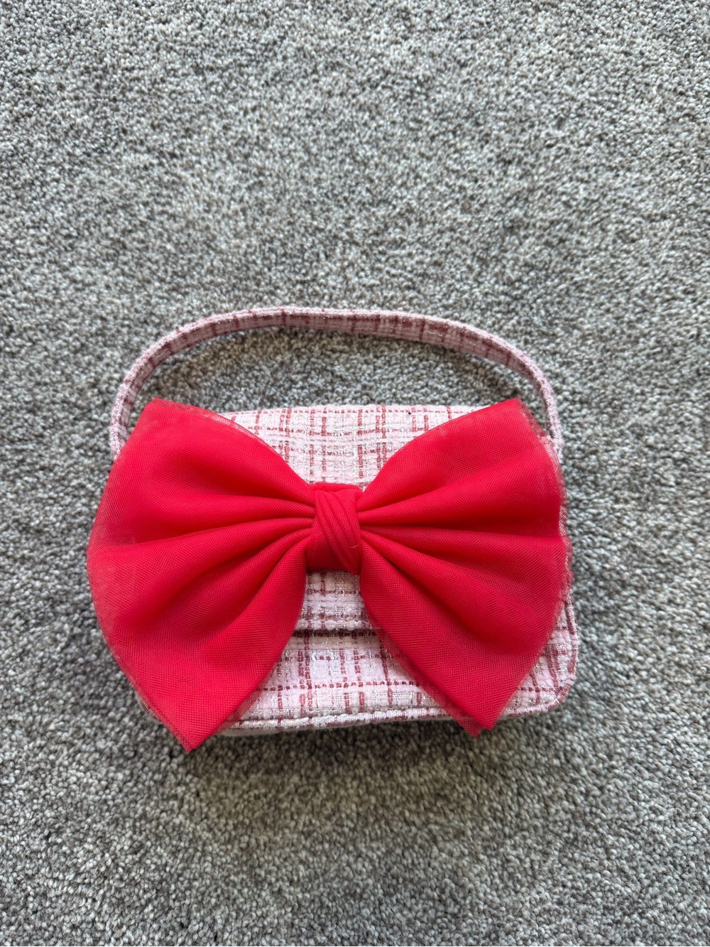 Girls Pink and Red Tweed Shoulder Bag with Large Red Bow